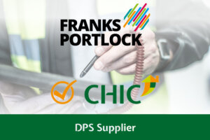 An image of our logo and the CHIC Kitemark, demonstrating Franks Portlock's approved asbestos services contractor status.