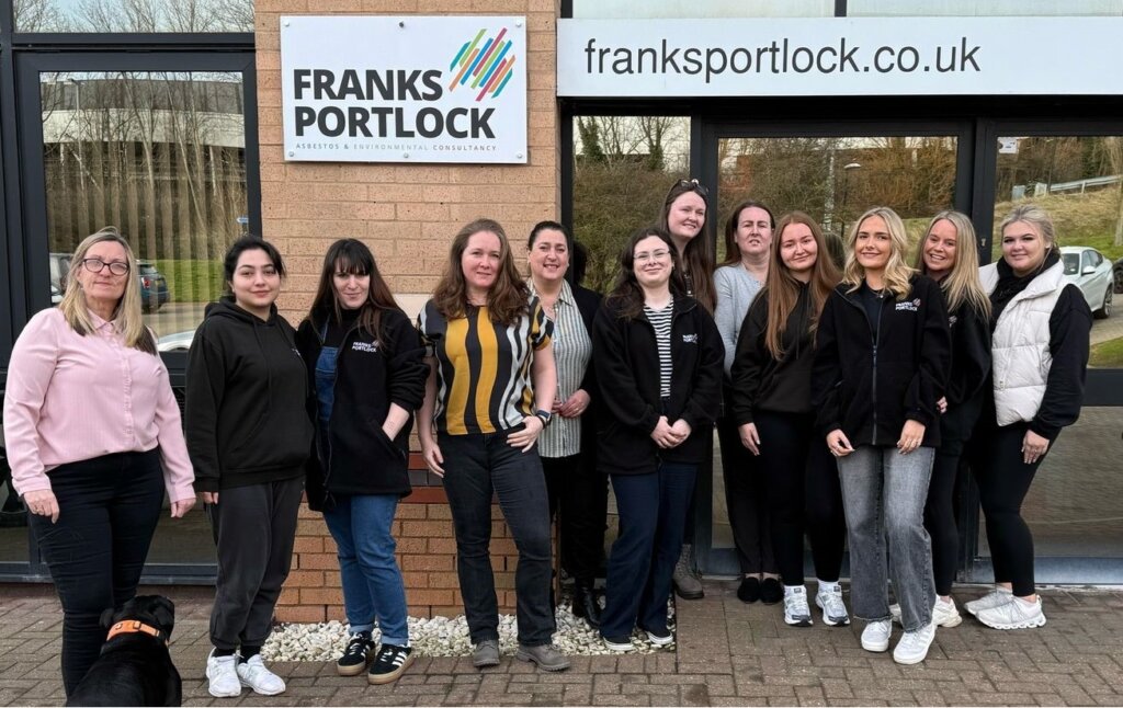 A photo of some of the women at Franks Portlock, standing in a line outside the head office in Sunderland.